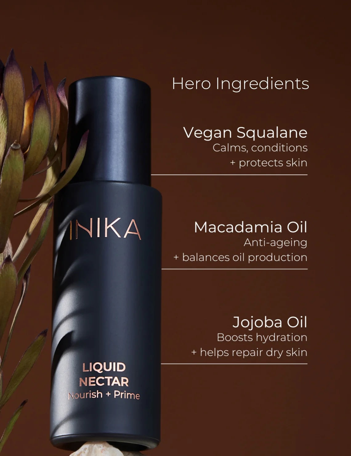 INIKA Organic Liquid Nectar Primer hero ingredients