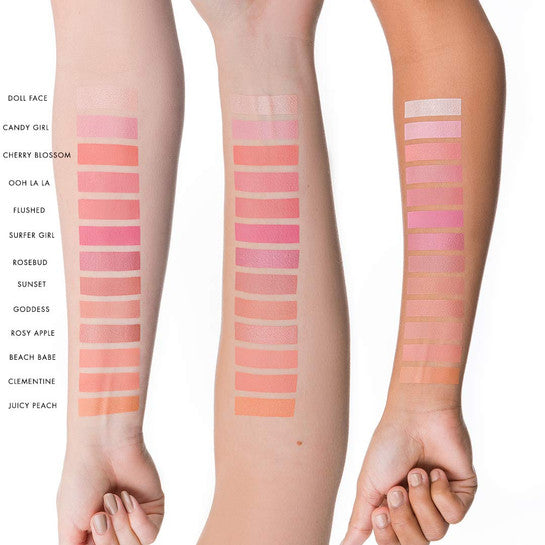 Lily Lolo Mineral Blush swatches displayed on 3 arms