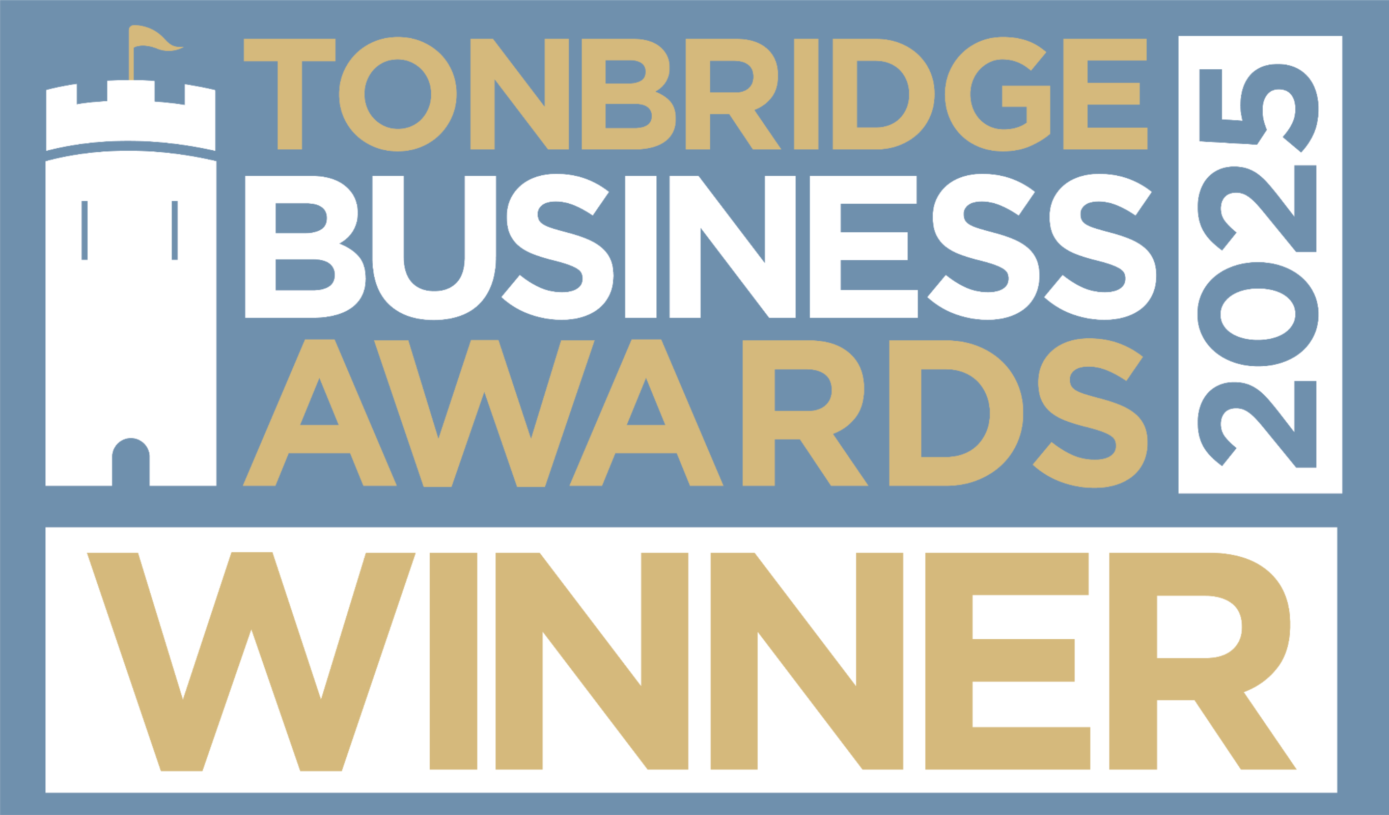 Tonbridge Business Awards 2025 winner logo with a castle icon.