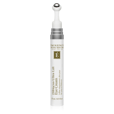 Éminence Organic Hibiscus Ultra Lift Eye Cream 15ml with clever metal roller applicator