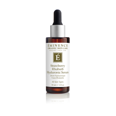Éminence Organic Strawberry Rhubarb Hyaluronic Serum 30ml in brown glass pipette dropper bottle