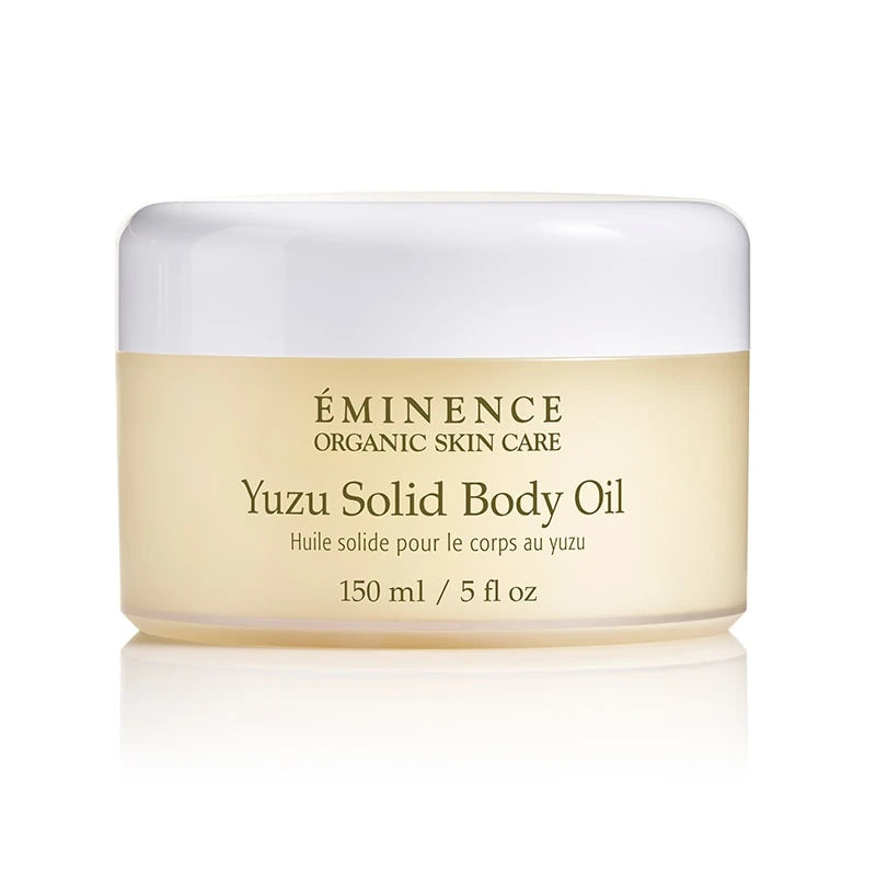 Eminence Organic Yuzu Solid Body Oil 150ml in twist top jar on white background