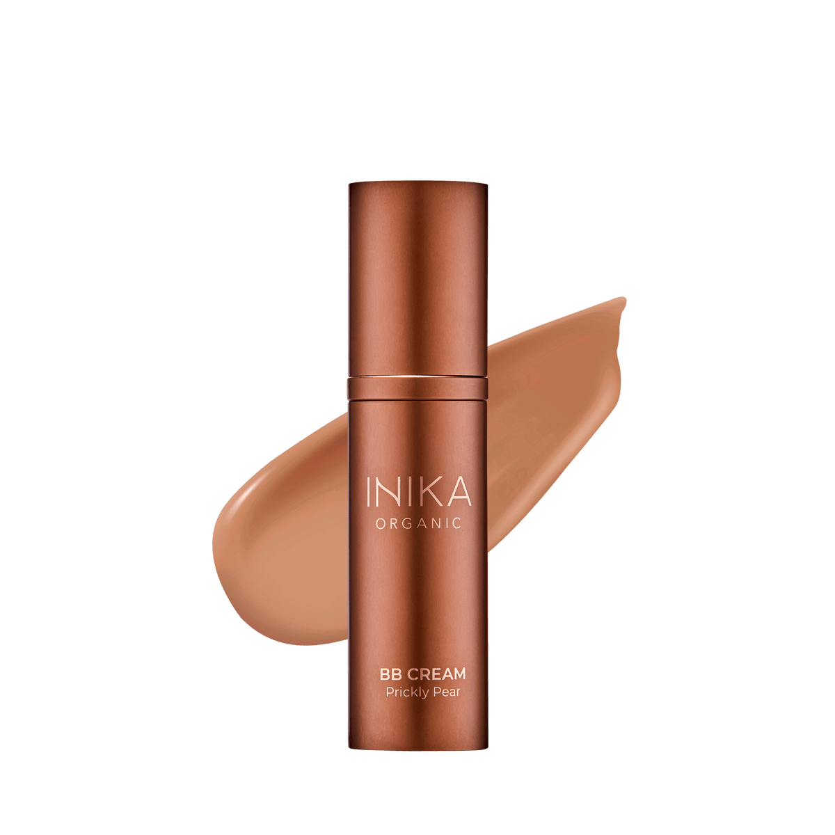 INIKA Certified Organic BB Cream 30ml tan swatch behind