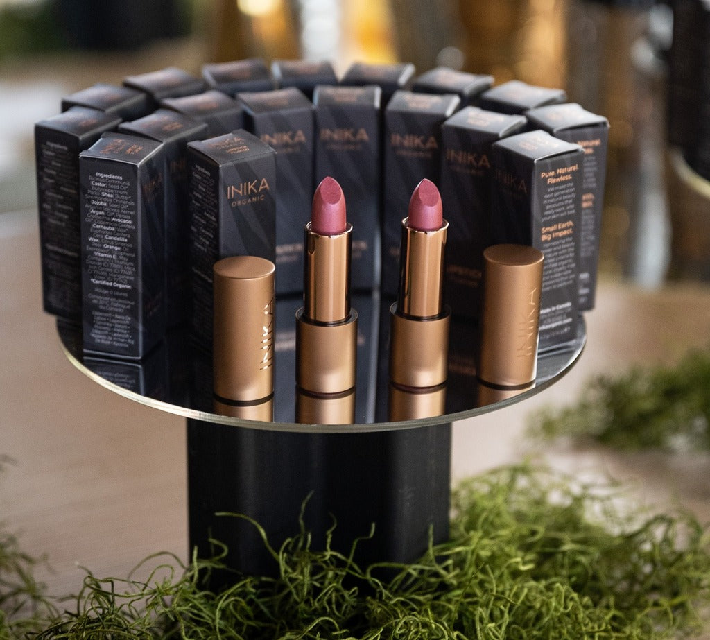 INIKA Certified Organic Vegan Lipstick 4.2g on display stand