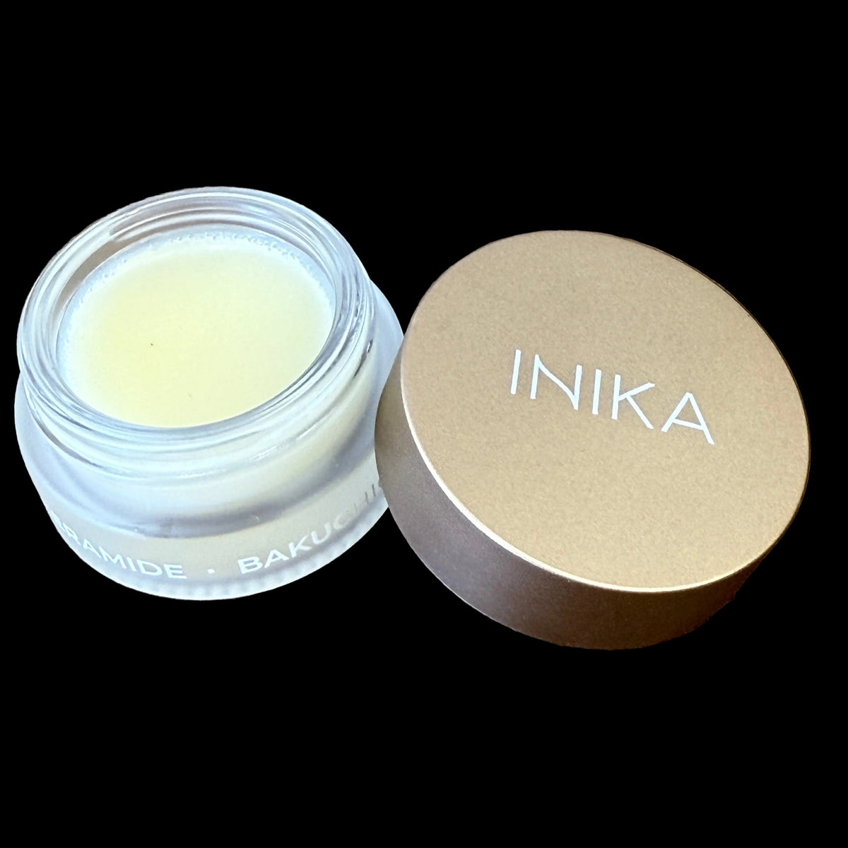 INIKA Organic Lip Mask with Bakuchiol and AHA cosmetic jar with gold lid 