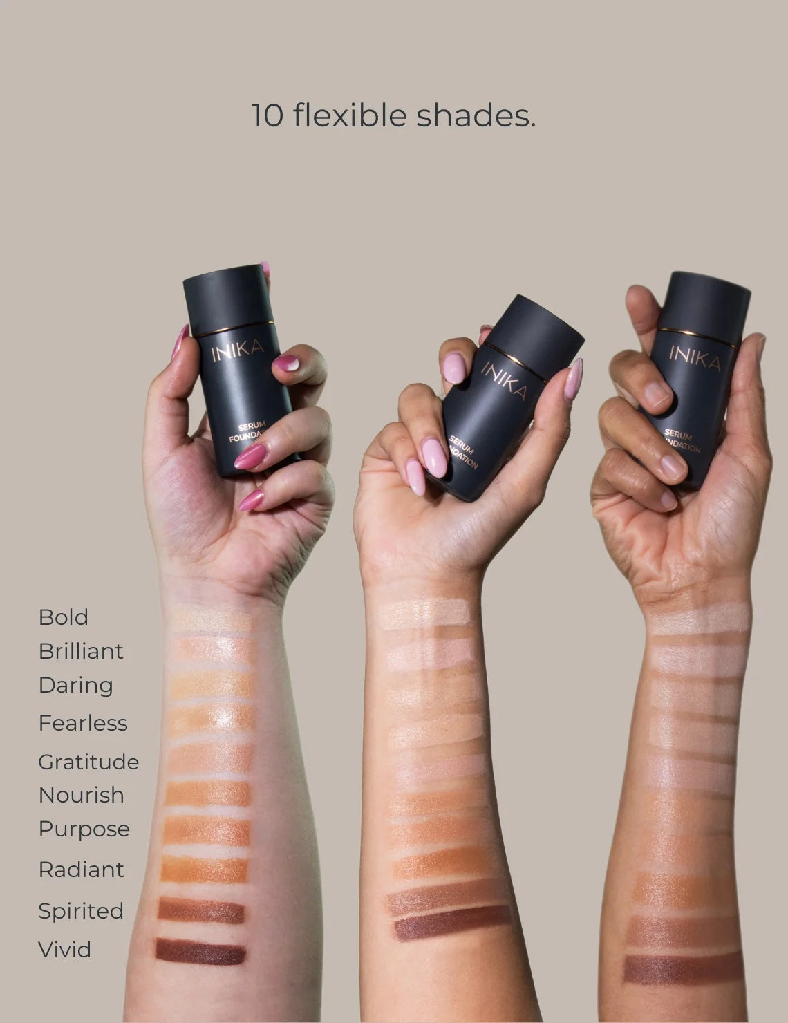 INIKA Organic Serum Foundation shade options 
