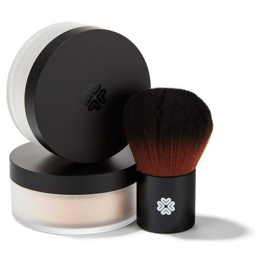 Lily Lolo Complexion Collection open with brush on display