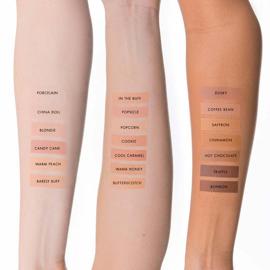 Lily Lolo Mineral Foundation SPF15 swatches on 3 arms with differing skin tones