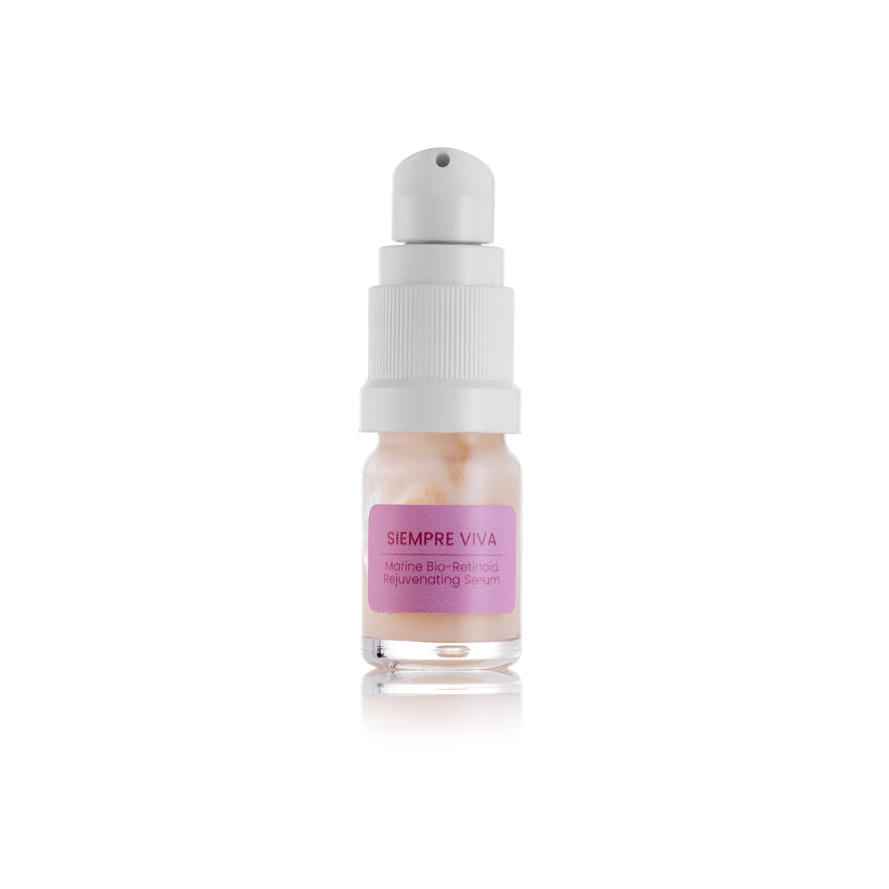 Siempre Viva Skincare serum bottle with pink label on a white background