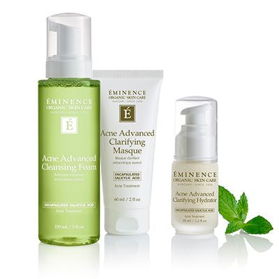 Éminence Organic Acne Advanced 3-Step Treatment System Set - all 3 products displayed