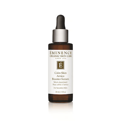 Éminence Organic Calm Skin Arnica Booster-Serum in brown glass bottle with pipette dispenser