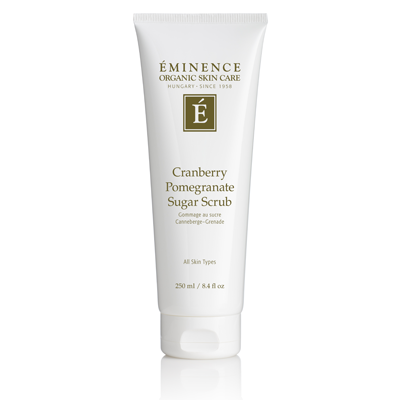 Éminence Organic Cranberry Pomegranate Sugar Scrub 250ml in white squeeze tube