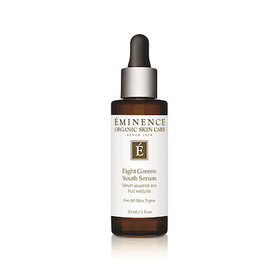 Éminence Organic Eight Greens Youth Serum 30ml in brown glass bottle with pipette dispenser