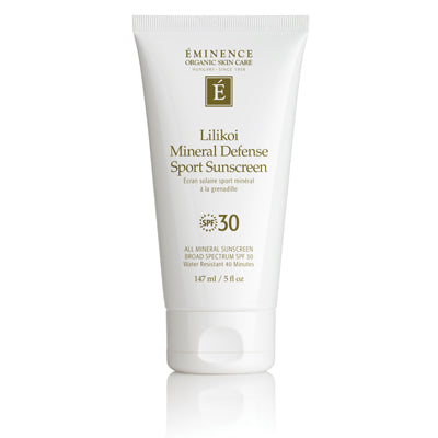 Éminence Organic Lilikoi Mineral Defence Sport Sunscreen SPF30 in white squeeze tube