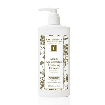 Éminence Organic Monoi Age Corrective Exfoliating Cleanser 250ml in white pump dispenser bottle