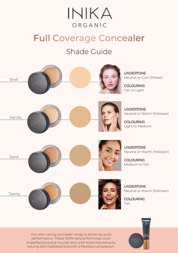 iNIKA Organic Full Coverage Concealer shade guide