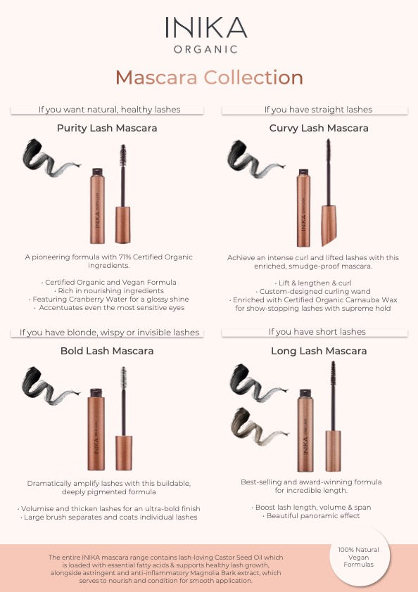 INIKA Certified Organic Purity Lash Mascara 8.5ml shade guide