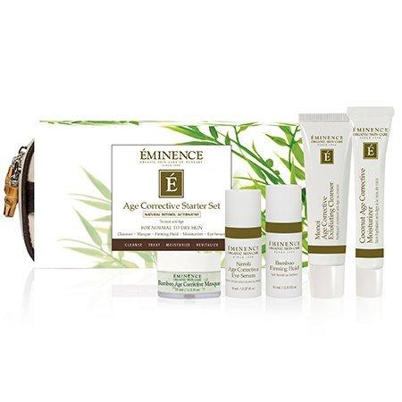 Éminence Organic Age Corrective Starter Set with 5 products out of the travel bag