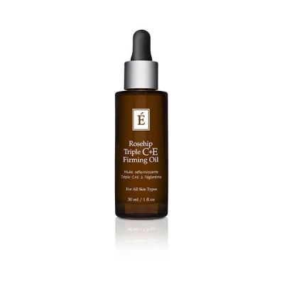 A bottle of Éminence Organic Rosehip Triple C+E Firming Oil with a dropper cap.